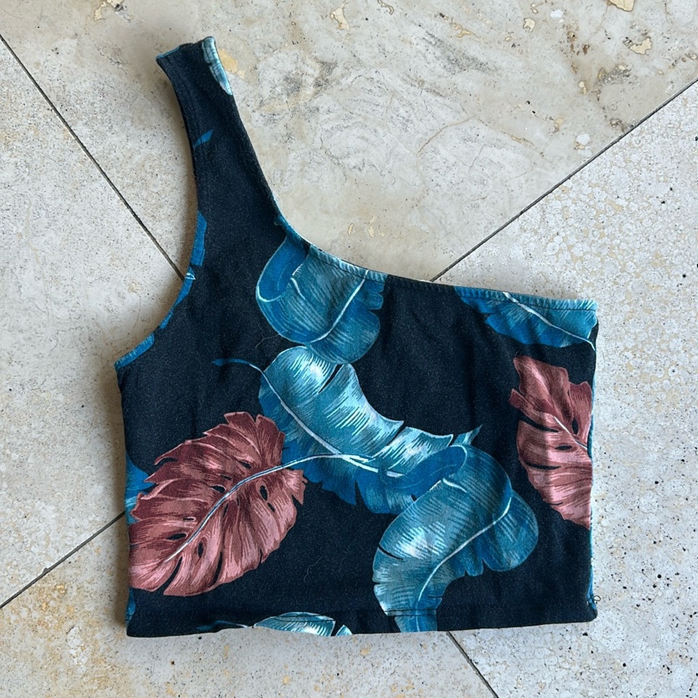Forever 21 Tank Top Featuring a One-Shoulder Neckline and a Semi-Cropped Hem